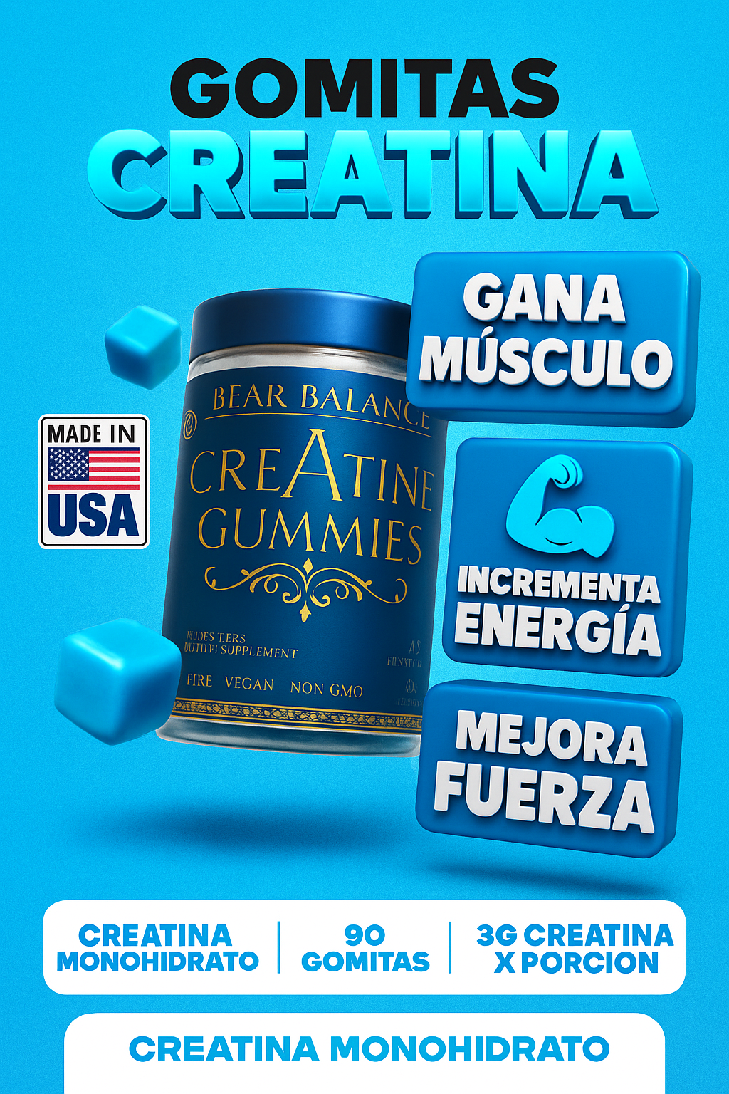 💪💪 Obtén más energía e Fuerza para tus entrenamientos - 😋 Gomitas Creatina x 90 unidades. 🚚¡Envío gratis a toda Colombia! 💵 Pago contra entrega! Comprar ya👇