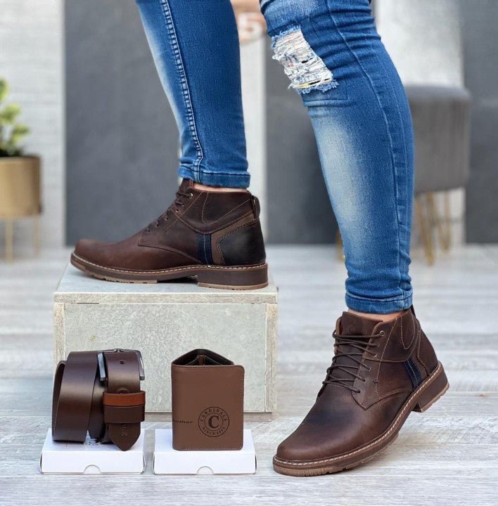 ✨ ELEGANCIA Y CALIDAD EN CADA PASO ✨ 💎 Combo Casual Caballero 100% Cuero – Zapatos, Cinturón y Billetera para el Hombre Sofisticado 💎