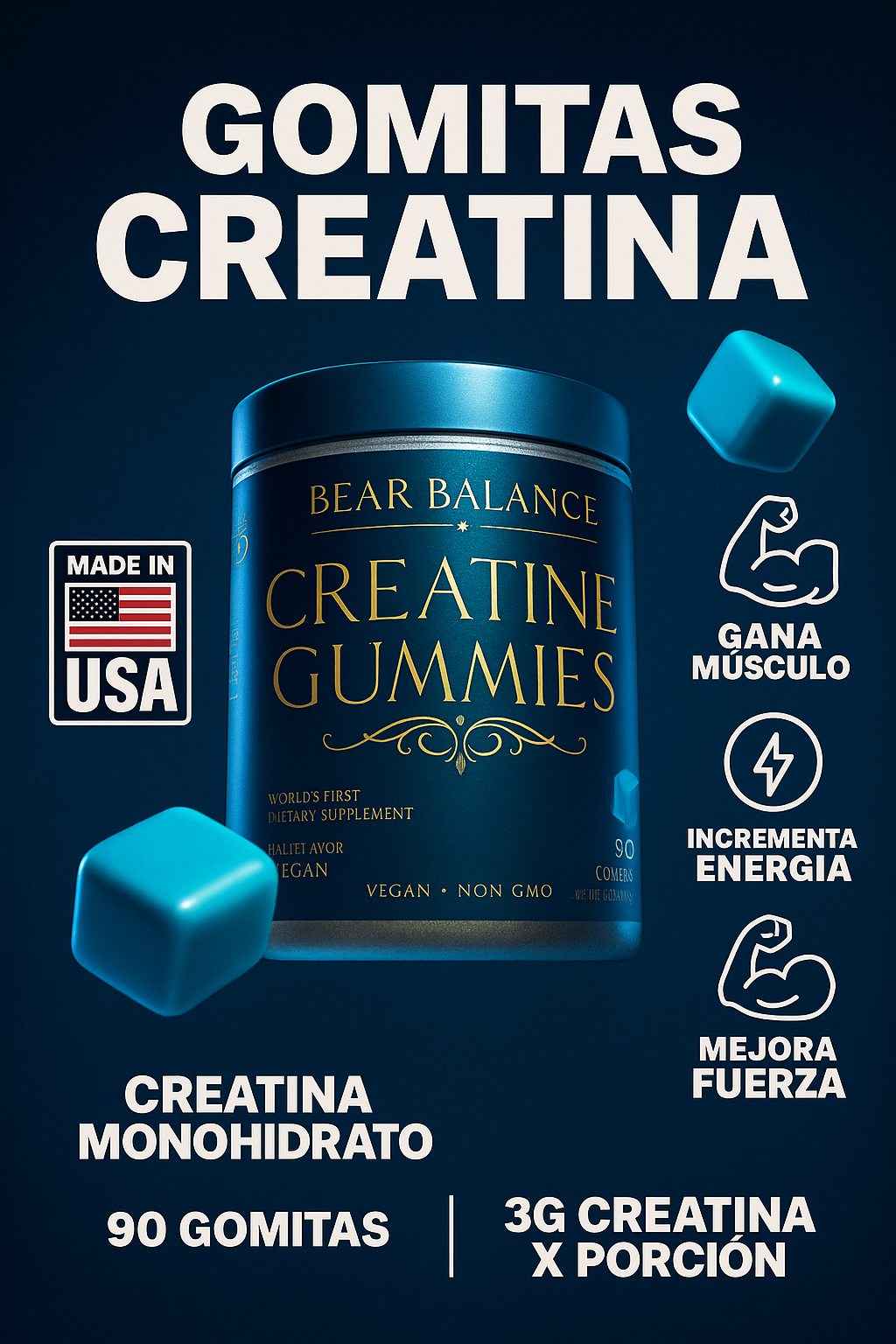 💪💪 Obtén más energía e Fuerza para tus entrenamientos - 😋 Gomitas Creatina x 90 unidades. 🚚¡Envío gratis a toda Colombia! 💵 Pago contra entrega! Comprar ya👇